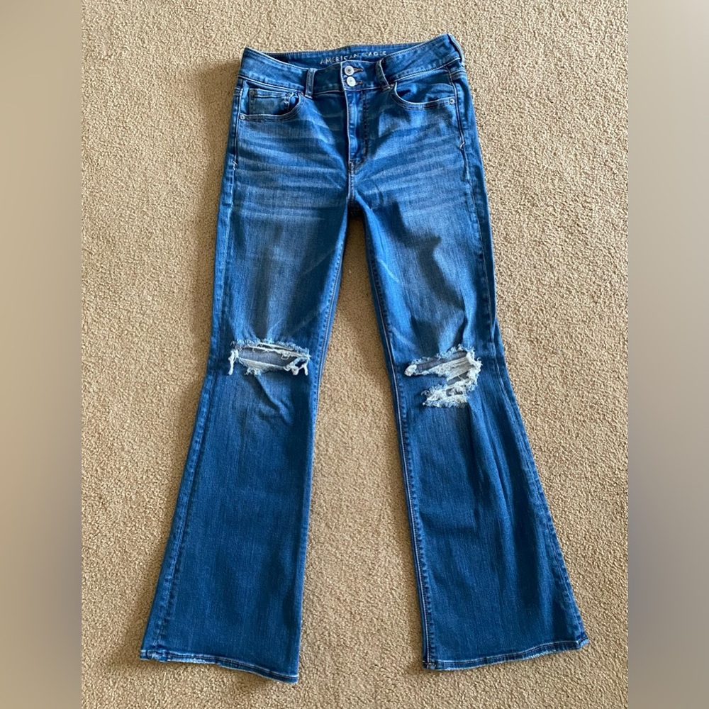 American Eagle Distressed Hi-Rise Artist Flare Jeans